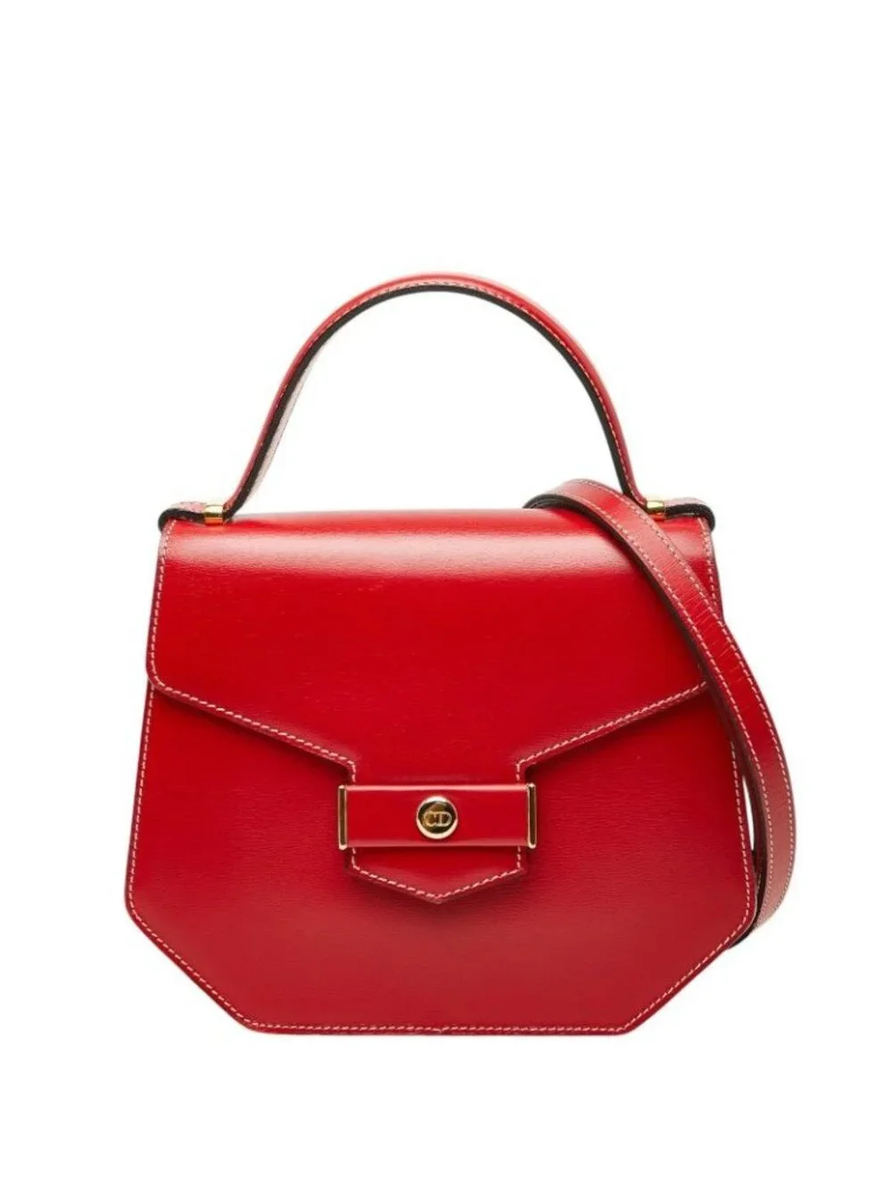 Dior CD Logo 2-Way Shoulder Bag Red Leather